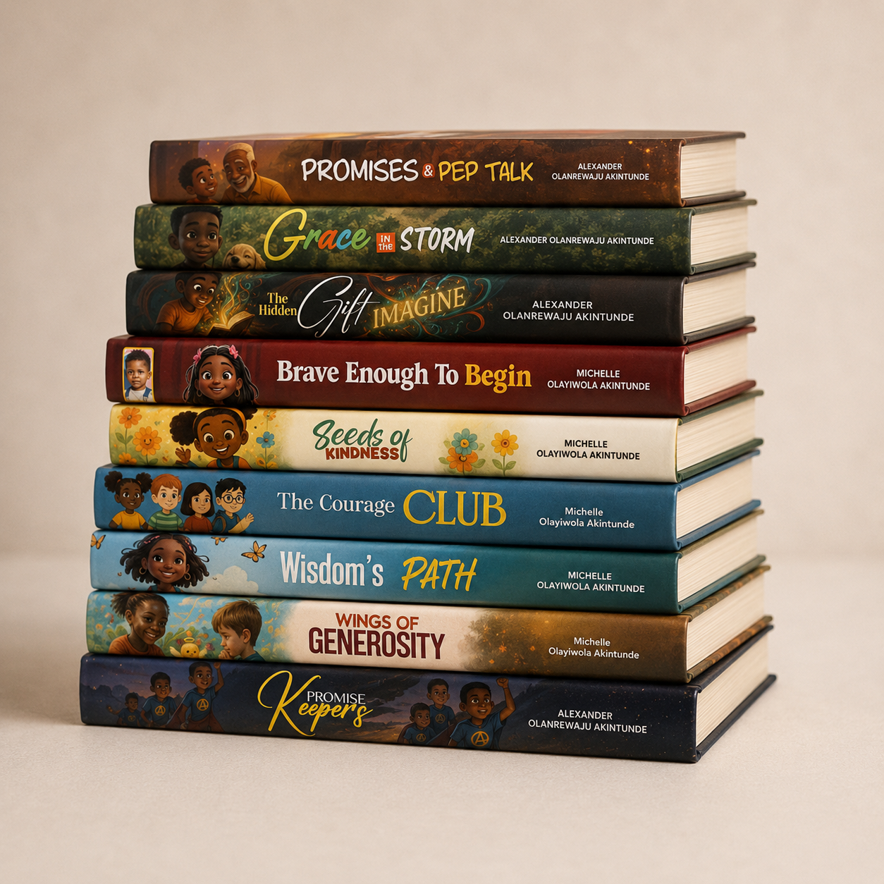 Cuddly bunny beside a stack of storybooks